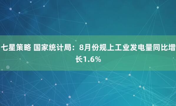 七星策略 国家统计局：8月份规上工业发电量同比增长1.6%